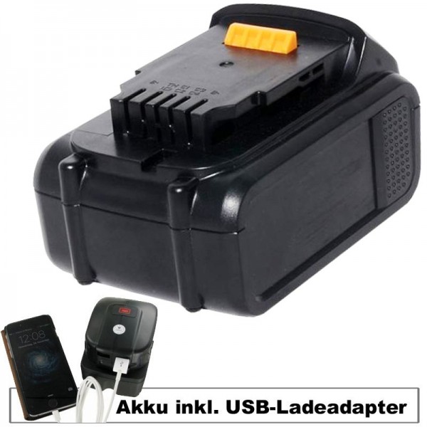 Akku und USB-Ladeadapter passend für Dewalt DCB180, DCB182, DCB183 Li-Ion Akku, 18Volt 3Ah