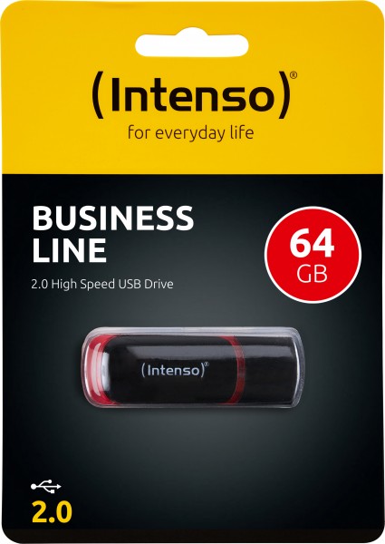 Intenso USB 2.0 Stick 64GB, Business Line, schwarz (R) 28MB/s, (W) 6.5MB/s, Rectractable, Retail-Blister