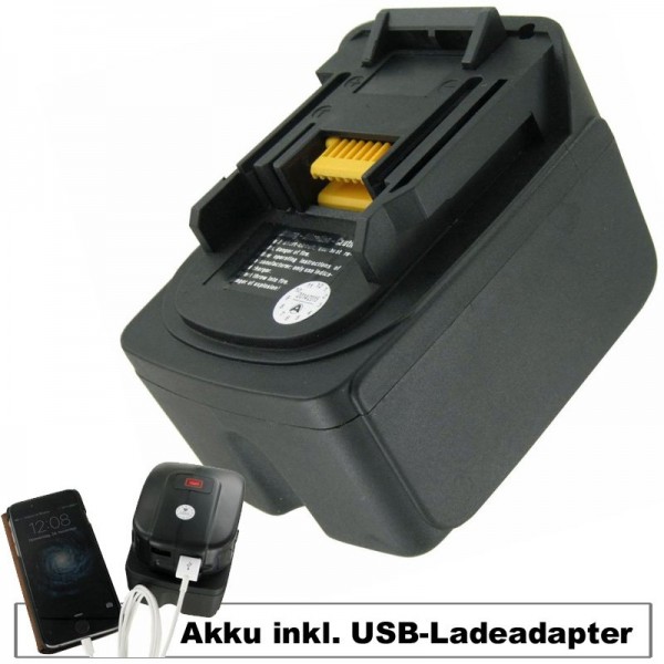 Akku und USB-Ladeadapter passend für Makita BL-1430, BL-1450 Akku 14,4 Volt 5,0Ah inklusive USB-Adapter