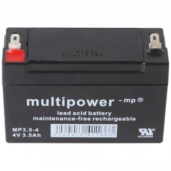 Multipower MP3.5-4 4V 3,5Ah Bleiakku AGM Blei Gel Akku 4,8mm Steckkontakte Faston, 4260476411663