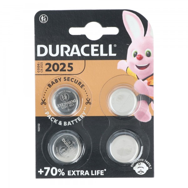 Duracell Batterie Lithium, Knopfzelle, CR2025, 3V Electronics, Retail Blister (4-Pack)