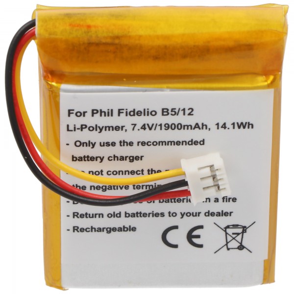 Akku passend für den Philips Fidelio B5/12 Akku Li-Polymer 7,4Volt 1900mAh, Abmessungen beachten 51,4 x 39,5 x 15,9mm