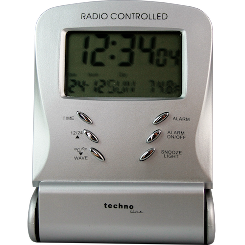 WT 171 - Funkwecker mit Datumsanzeige, Zuklappbarer Reisewecker, Funkuhr mit manueller Einstelloption und Hintergrundbeleuchtung