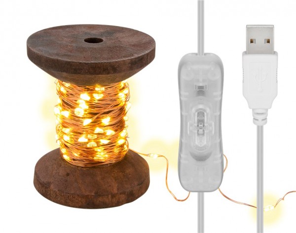 Goobay LED-Lichterkette "Garnspule", klein - mit USB-Kabel 3 m, Lichterkette 10 m mit 100 Micro-LEDs in Warmweiß (2700 K) und Schalter (Ein/Aus)