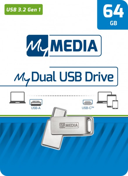 Mymedia USB 3.2 OTG Stick 64GB, Typ A-C, My Dual, silber Retail-Blister
