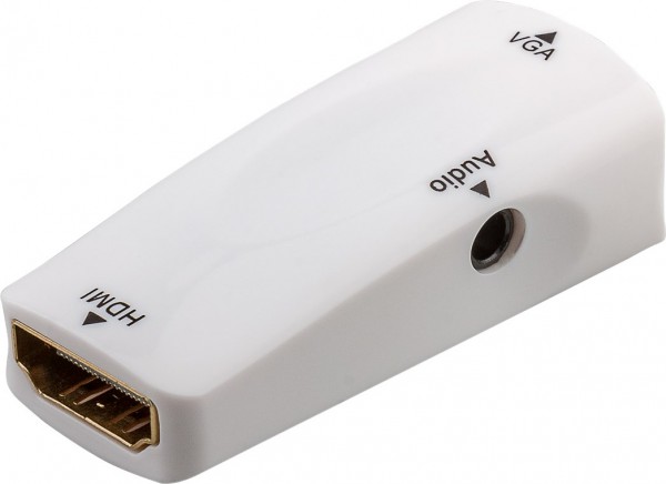 Goobay Kompakter HDMI™/VGA-Adapter inkl. Audio, vergoldet - HDMI™-Buchse (Typ A) > VGA-Buchse (15-polig) + Klinke 3,5 mm Buchse (3-Pin, stereo)