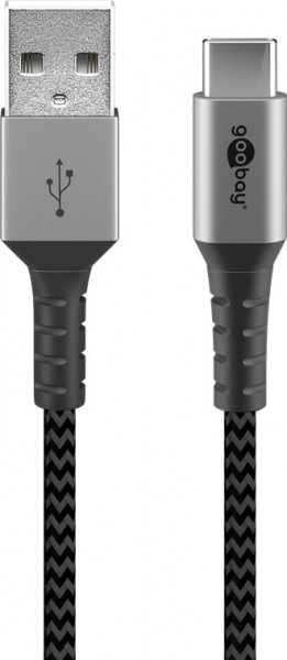 USB-C auf USB-A Textilkabel mit Metallsteckern, extra-robustes  Verbindungskabel für Geräte mit USB-C Anschluss, optimierter Knickschutz, USB + Zubehör, Netzteile, Steckdosen und USB