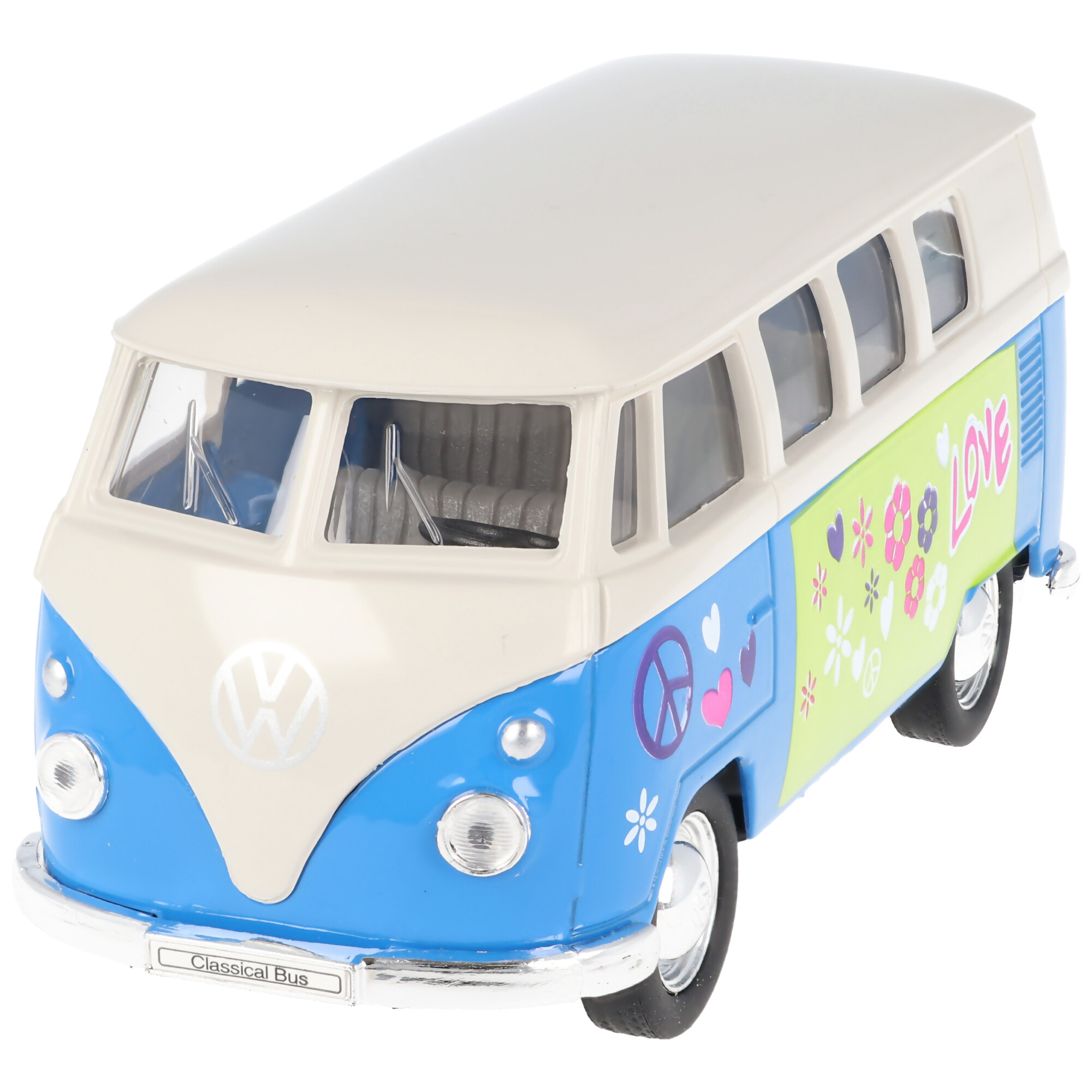 Modellauto VW Bus Bulli T1 1963 gelb Love Peace WELLY 1:37 NEU Spielzeugauto RZ 
