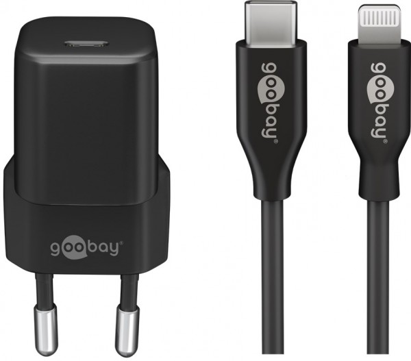 Goobay Lightning/USB-C™ PD-Ladeset nano (20 W) - USB-C™-Netzteil 20 W inklusive USB-C™ auf Lightning Kabel für z. B. iPhone 12