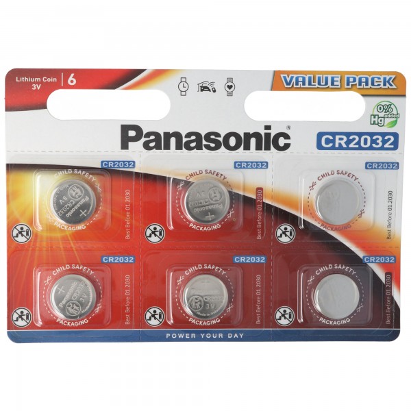 CR2032 Panasonic Lithium Batterie im 6er Sparset, IEC CR 2032, bis zu 10 Jahre lagerfähig