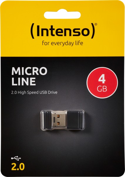 Intenso USB 2.0 Stick 4GB, Micro Line, schwarz (R) 16.5MB/s, (W) 6.5MB/s, Retail-Blister