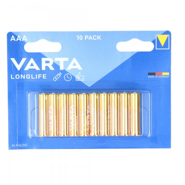 Varta Batterie Alkaline, Micro, AAA, LR03, 1.5V Longlife, Retail Blister (10-Pack)