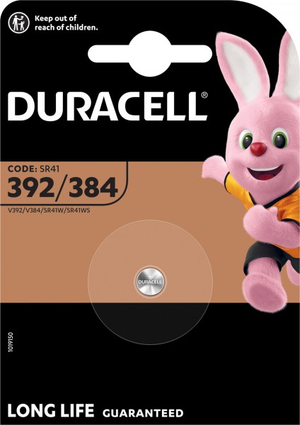 Duracell Batterie Silver Oxide, Knopfzelle, 384/392, SR41, 1.5V Watch, Retail Blister (1-Pack)
