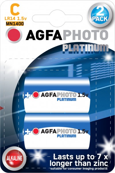 Agfaphoto Batterie Alkaline, Baby, C, LR14, 1.5V Power, Retail Blister (2-Pack)