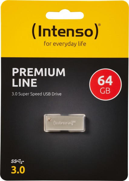 Intenso USB 3.0 Stick 64GB, Premium Line, Metall, silber Typ-A, (R) 100MB/s, Retail-Blister