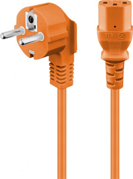 Kaltgeräte Anschlusskabel abgewinkelt, 5 m, Orange Schutzkontaktstecker (Typ F, CEE 7/7) > Gerätebuchse C13 (Kaltgeräteanschluss)
