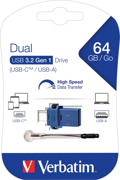 Verbatim USB 3.2 OTG Stick 64GB, Dual Drive Typ-A-C, (R) 110MB/s, (W) 20MB/s, Retail-Blister