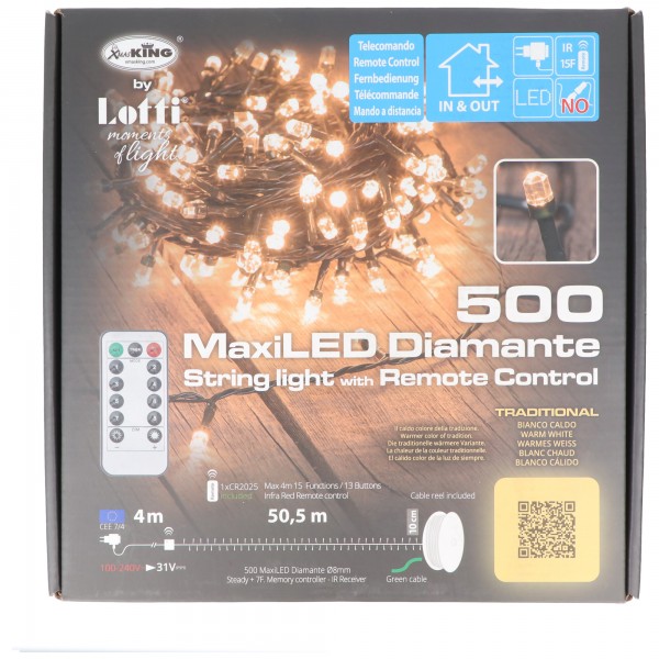 LED-Lichterkette 500er LED bernsteinfarben, LED-Microlichterkette, für Innen- und Außenbereich geeignet, inklusive IR-Fernbedienung