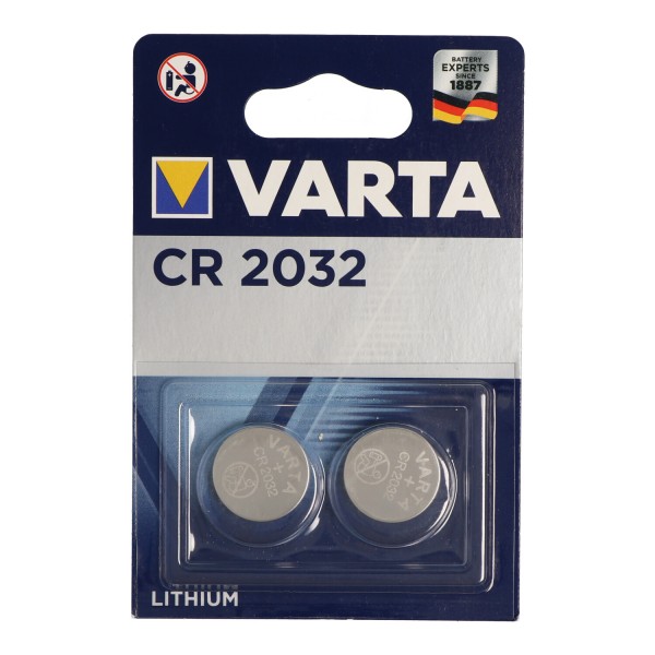 Varta CR2032 Batterie, IEC CR 2032, Abmessungen 20 x 3,2mm, Knopfzelle im 2er Blister