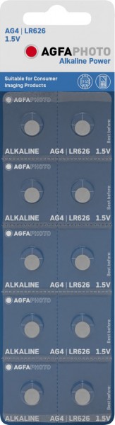 Agfaphoto Batterie Alkaline, Knopfzelle, LR626, AG4, 1.5V Power, Retail Blister (10-Pack)
