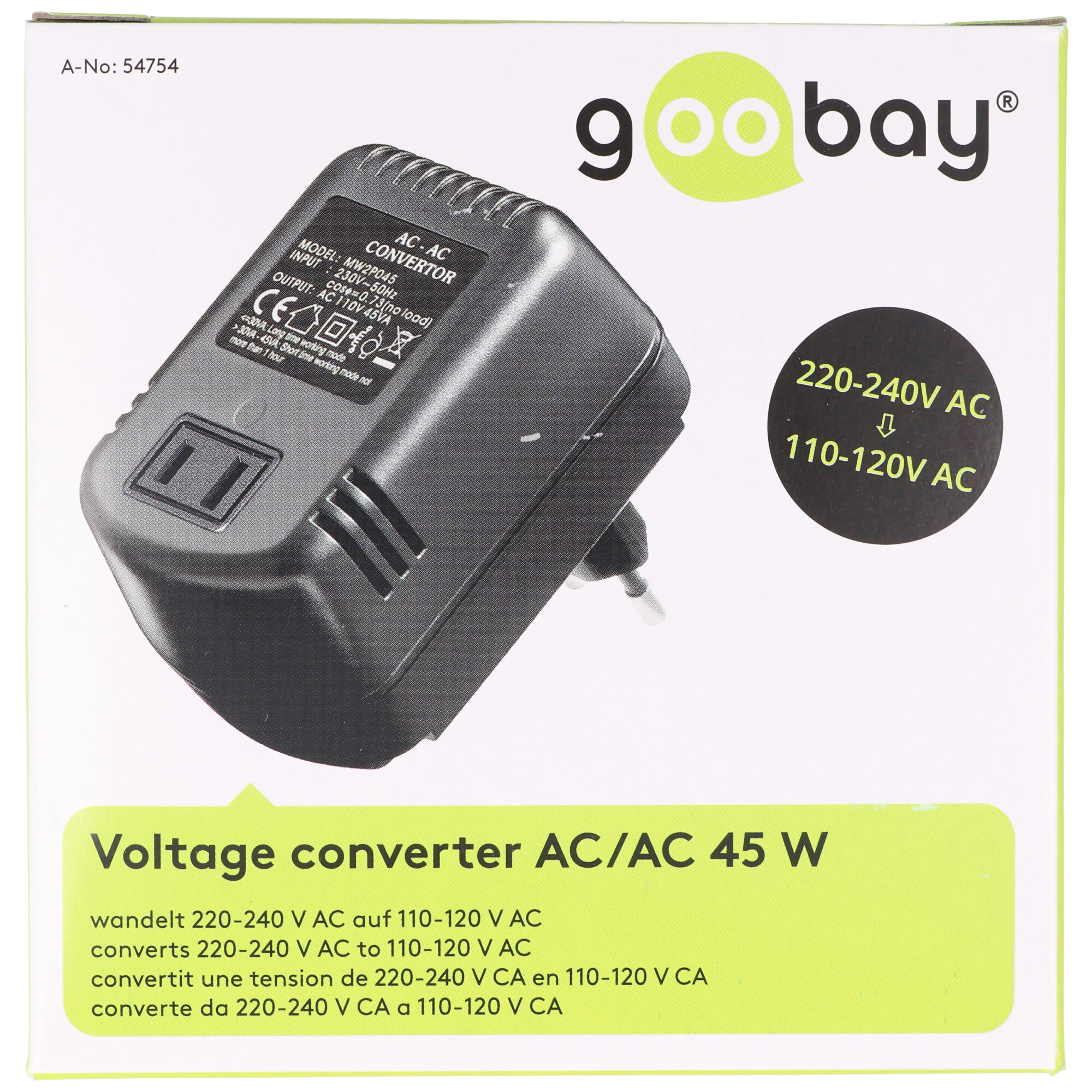 goobay Spannungswandler AC/AC 230V auf 110V 100W, K1  (Art.Nr.86054755/Hersteller-Nr.54755) bei EZV Weber - Großhandel für  Elektro-Zubehör