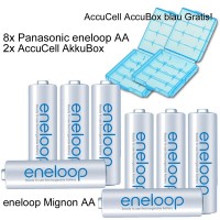 8er Pack Panasonic eneloop Standard Akkus Mignon AA Akku Batterien mit blauer Akkubox