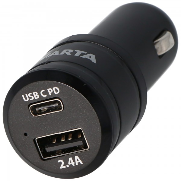 Varta 57932 Car Charger Dural USB Ausgang 2,4A und USB Type C 3,0A Output USB-C