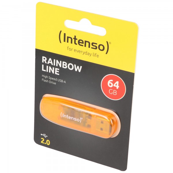 Intenso USB 2.0 Stick 64GB, Rainbow Line, orange (R) 28MB/s, (W) 6.5MB/s, Retail-Blister