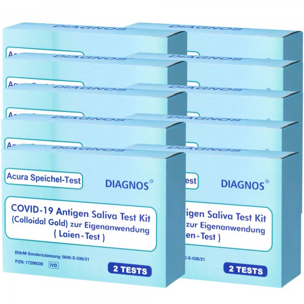 20 Acura Speichel-Test DIAGNOS COVID-19 Laientest (Spucktest) mit BfArM-Sonderzulassung, Coronavirus (SARS-Cov-2) Antigen Schnelltest, kein PCR