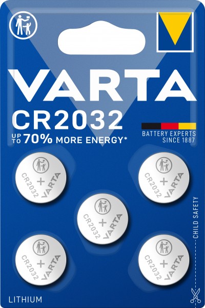 Varta Batterie Lithium, Knopfzelle, CR2032, 3V Electronics, Retail Blister 5-Pack