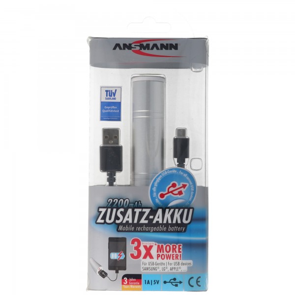 ANSMANN 1700-0009 Powerbank 2200mAh externer Zusatz-Akku für Smartphones und weitere USB Geräte
