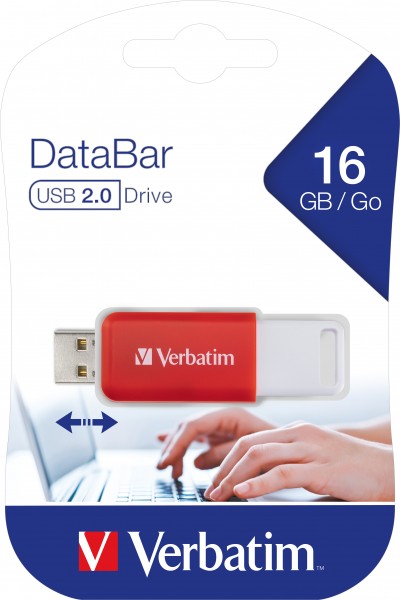 Verbatim USB 2.0 Stick 16GB, DataBar, rot Typ-A, (R) 8MB/s, (W) 2.5MB/s, Retail-Blister