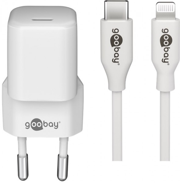 Goobay Lightning/USB-C™ PD-Ladeset Nano (20 W) - USB-C™ Netzteil 20 W inklusive USB-C™ auf Lightning Kabel für z.B. iPhone 12