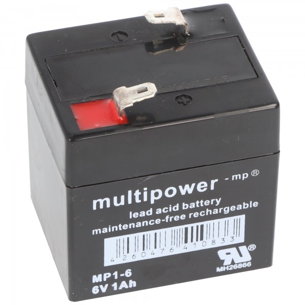 Multipower MP1-6 Akku PB Blei, 6 Volt 1000mAh, Anschluss 4,8m