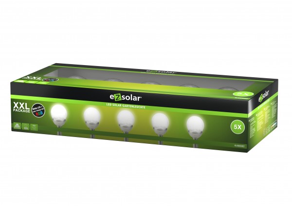 LED Solar Wegeleuchte Cracked Ball, Solar Gartenleuchte mit Farbwechsel-Funktion, inklusive 5x 1,2V AA Ni-MH Akku, 5er Set