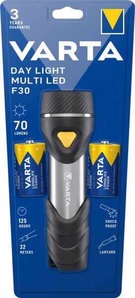 Varta LED Taschenlampe Day Light, Multi LED F30 70lm, inkl. 2x Batterie Mono D, Retail Blister