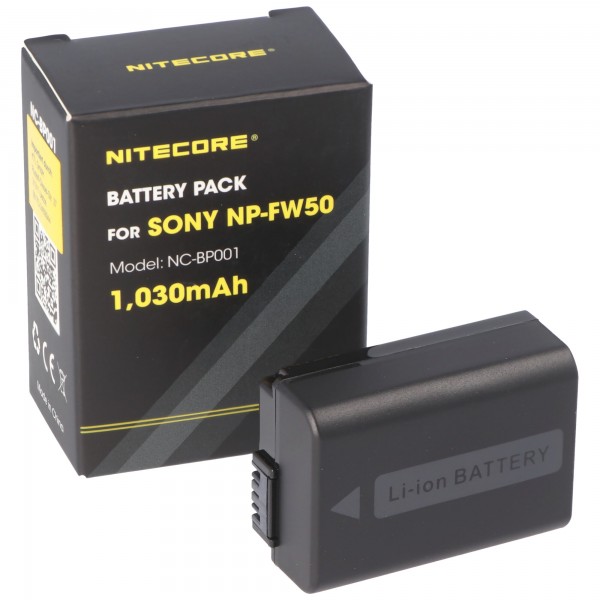 Nitecore NP-FW50 Kamera Akku NC-BP001 NP-FW50 ideal passend für viele Sony Kamera-Modelle 7,4V 1030mAh