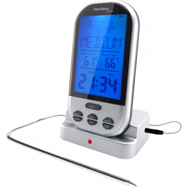 WS 1050 - Bratenthermometer mit Auswahl von 8 Fleischtypen und 5 Garstufen, Anzeige aktuelle und Zieltemperatur des Fleisches