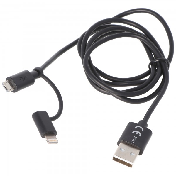 Varta 2in1 Lade- und Sync Kabel USB zu Micro USB und zu Lightning 100cm, Made for iPod, iPhone, iPad