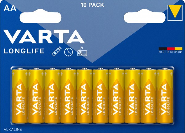 Varta Batterie Alkaline, Mignon, AA, LR06, 1.5V Longlife, Retail Blister (10-Pack)