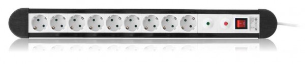 Überspannungsschutz-Steckdosenleiste 9x Schutzkontakt mit 1,4m Zuleitung und Schalter schwarz / weiß