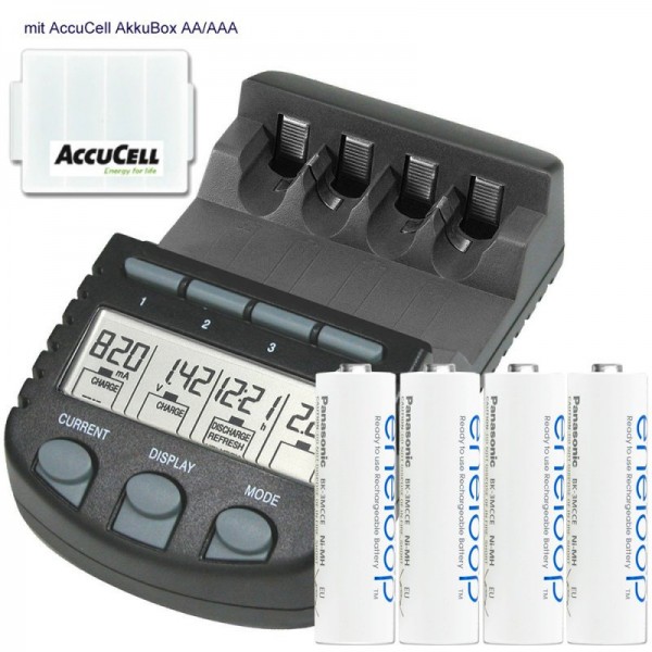 Akkubox 4x Panasonic Eneloop AA Akkus 1,2V 1900mAh BC700 Schnell-Ladegerät 