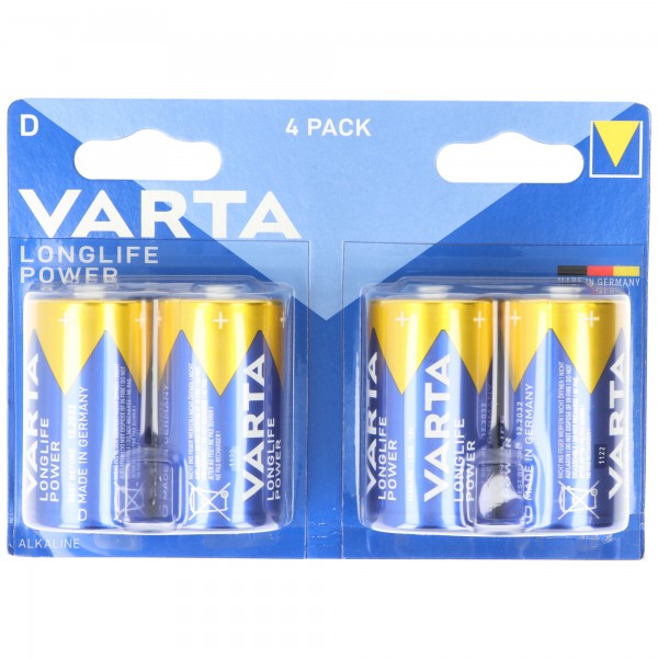 Varta Batterie Alkaline, Mono, D, LR20, 1.5V Longlife Power, Retail Blister (4-Pack)