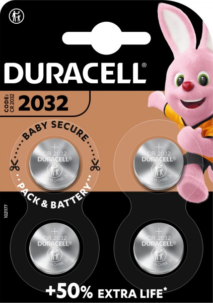 Duracell Batterie Lithium, Knopfzelle, CR2032, 3V Electronics, Retail Blister (4-Pack)