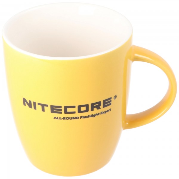 Nitecore Kaffee oder Tee Tasse, gelb innen weiß mit dem Nitecore Schriftzug