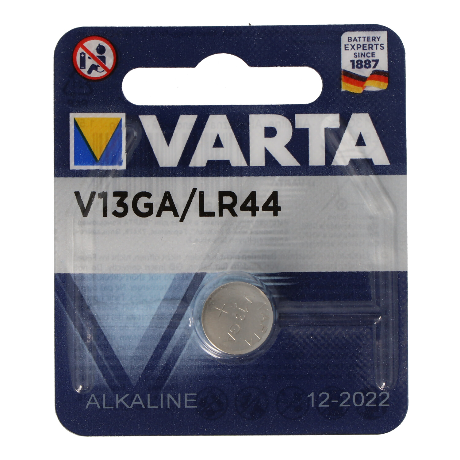 VARTA V13GA LR44 A76 AG13 13GA V76PX SR44 Alkaline Knopfzelle im Blister 10 Stück 
