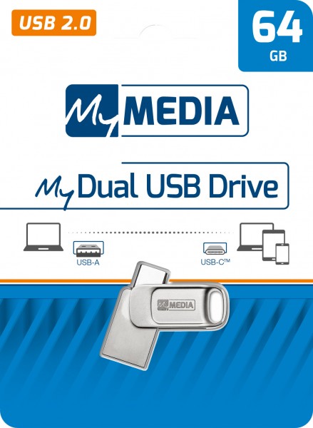 Mymedia USB 2.0 OTG Stick 64GB, Typ A-C, My Dual, silber Retail-Blister