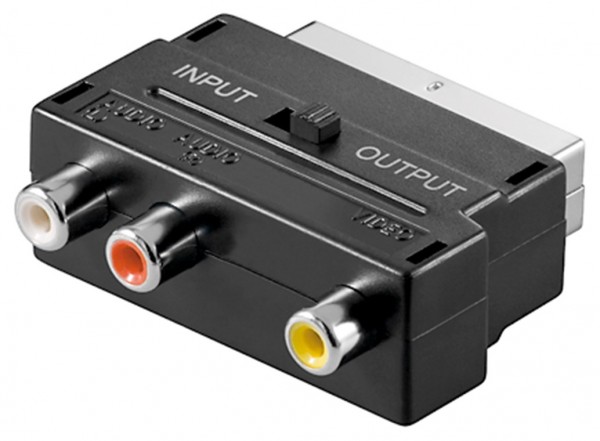 Goobay Scart zu Composite Audio Video Adapter, IN/OUT - Scart-Stecker (21-Pin) > 3x Cinch-Buchse