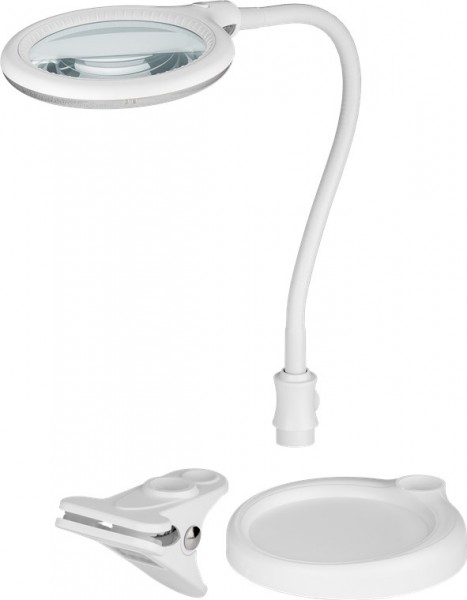 LED Stand/Klemm-Lupenleuchte, 6 W 100 mm Glaslinse, 1,75x Vergrößerung, 3 Dioptrien, 570 Lumen