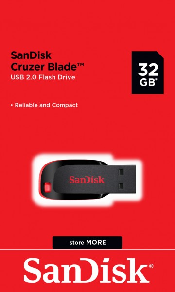 Sandisk USB 2.0 Stick 32GB, Cruzer Blade SecureAccess, Retail-Blister